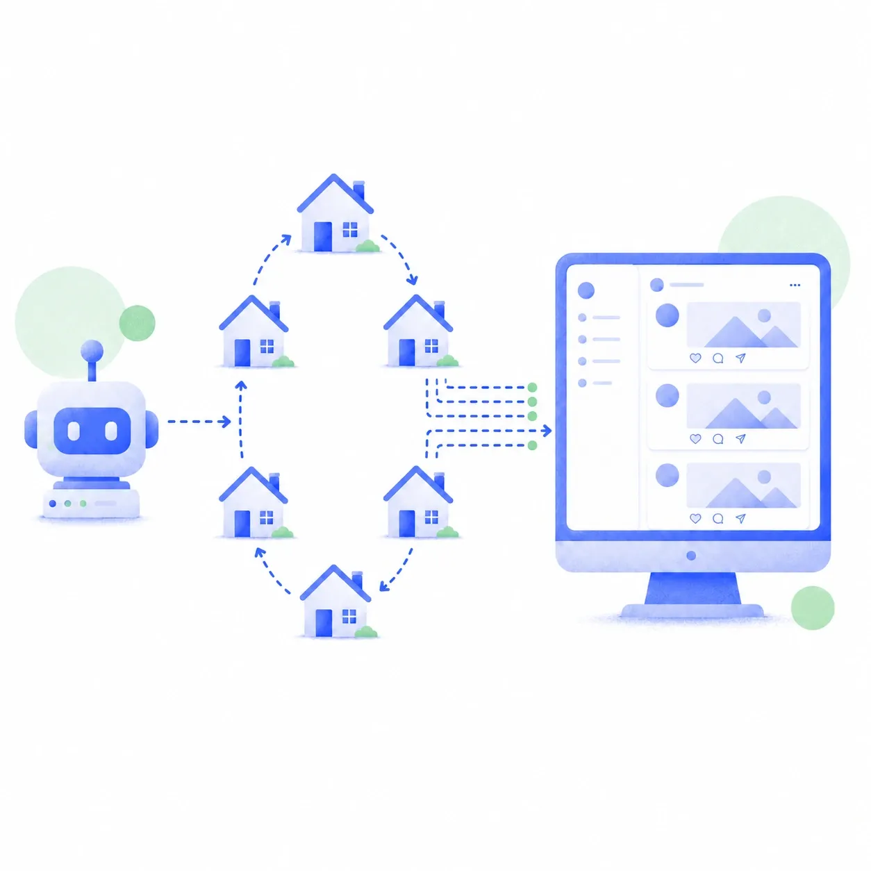 An illustration of a residential IP scraping social media data
